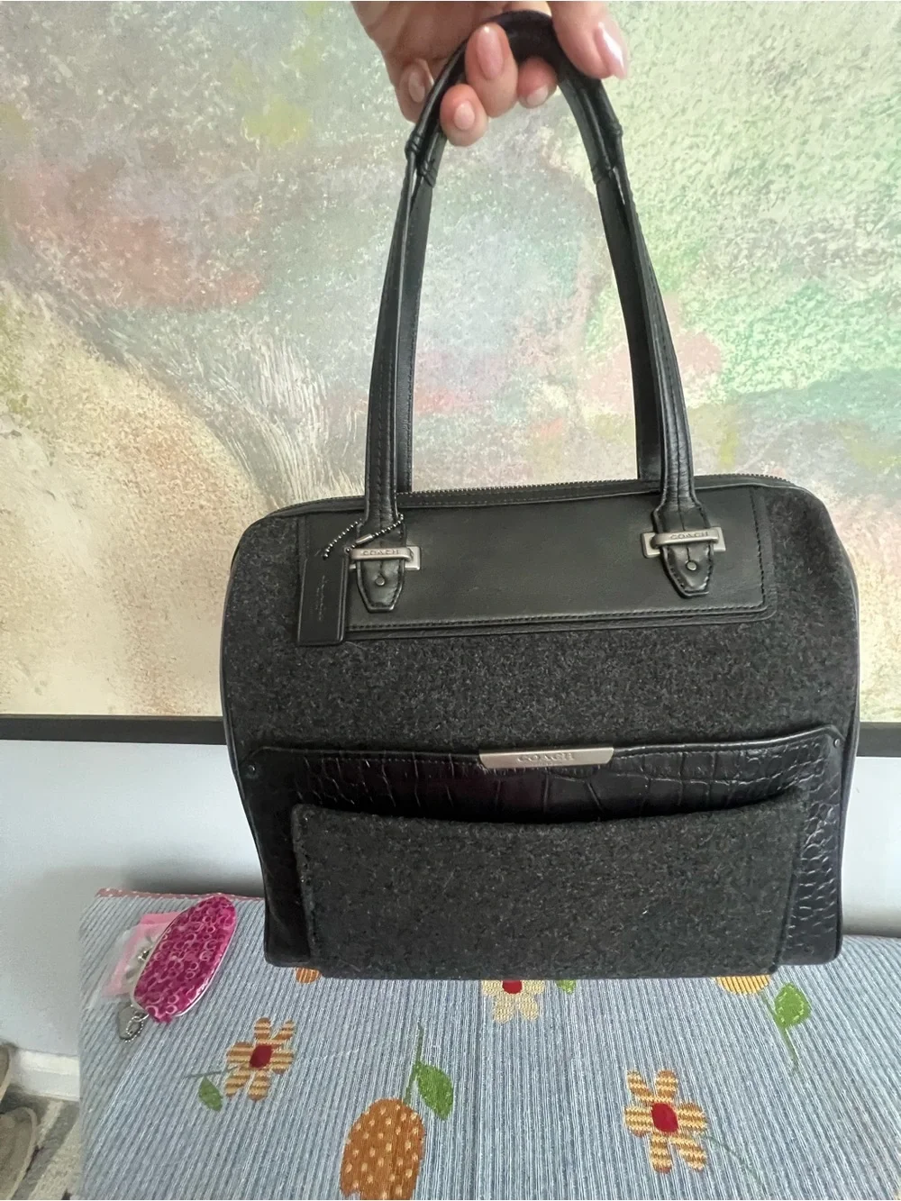 Coach 2014 Taylor Wool/Croc Bowler Satchel.